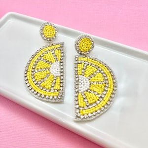 Lemon Slice Beaded Earrings: Summer Fruit Jewelry
