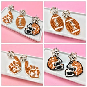 Burnt Orange and White Game Day Football Earrings, Football Helmet, Foam Finger, Football Mom, Football Earrings