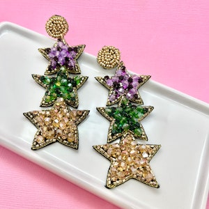 Three Stars Mardi Gras Earrings Three Stars Mardi Gras Earrings