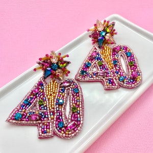 40th Birthday Beaded Earrings, Milestone Birthday, 40th Birthday Party, Gift Idea for Her, 40 Earrings, 40th Birthday Gift