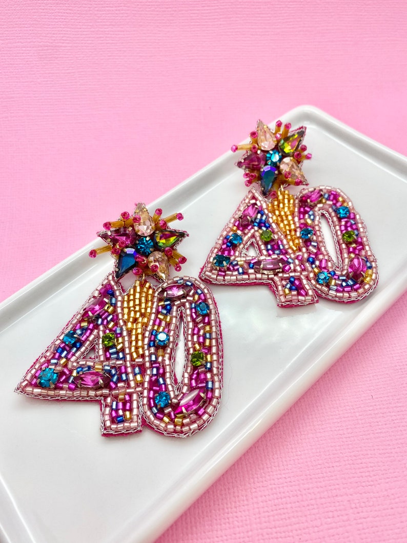 40th Birthday Beaded Earrings, Milestone Birthday, 40th Birthday Party, Gift Idea for Her, 40 Earrings, 40th Birthday Gift image 1