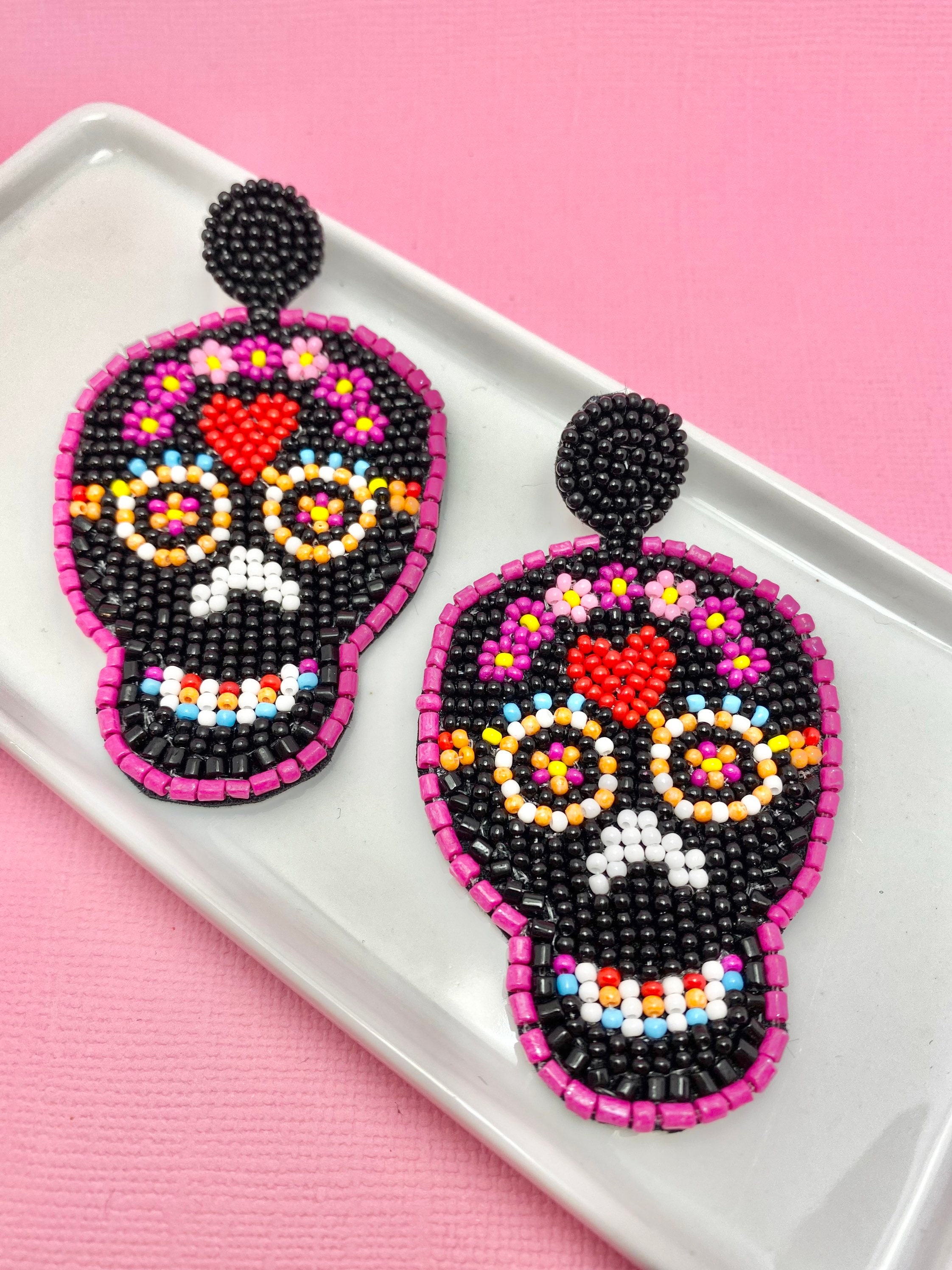 Suga Skull Seed Bead Earrings Suga Skull Seed Bead Earrings