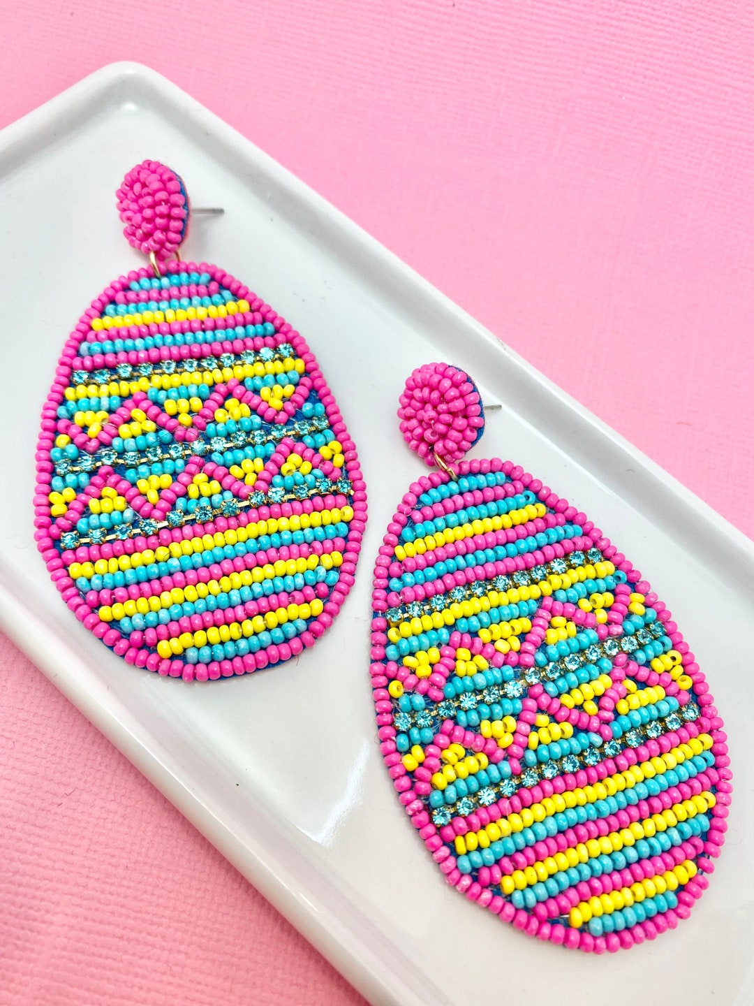 Beaded Easter Egg Earrings, Easter Earrings, Easter Bunny, Easter Egg