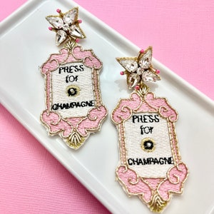 Press for Champagne Beaded Earrings, Valentines Day Earrings, Valentines Day Gift, Grad Gift, Birthday, Bachelorette, Bridal Shower