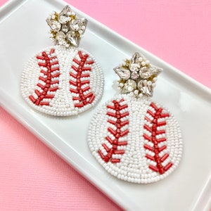 Beaded Glitz Baseball Earrings, Summer Earrings, Baseball Mom, Baseball Jewelry, Sports Earrings, Baseball Gift, Game Day, Baseball Fan