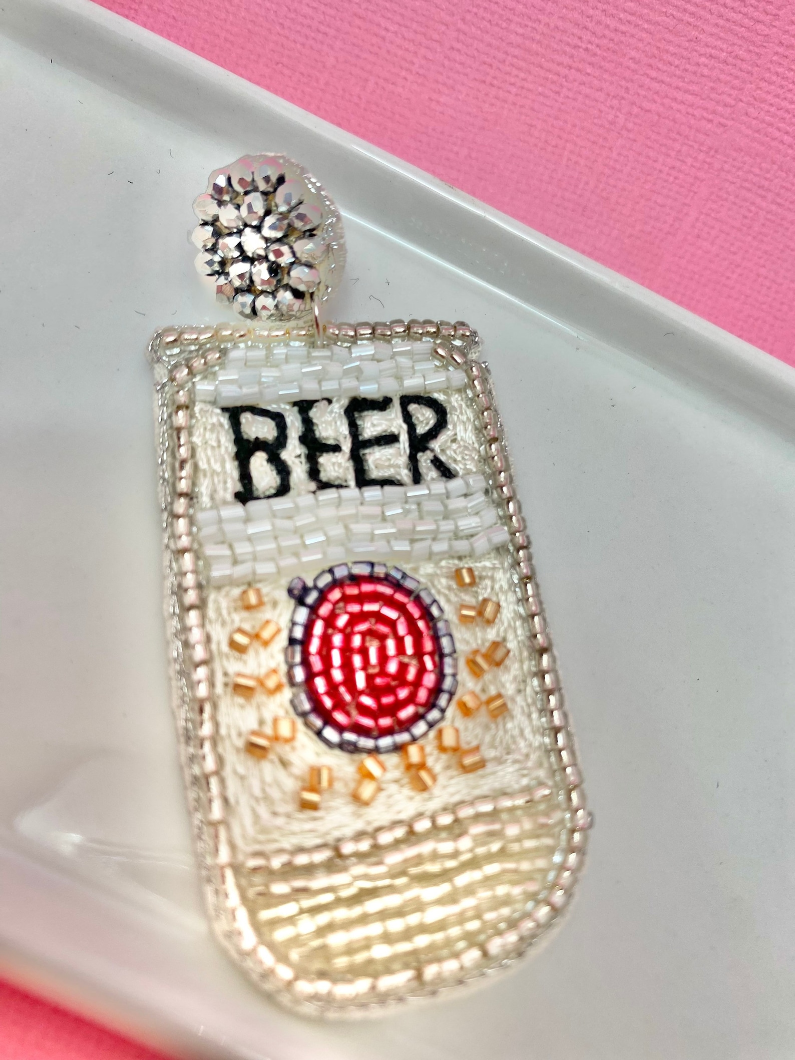 Beaded Beer Can Earrings Statement Earrings Beer Jewelry Etsy