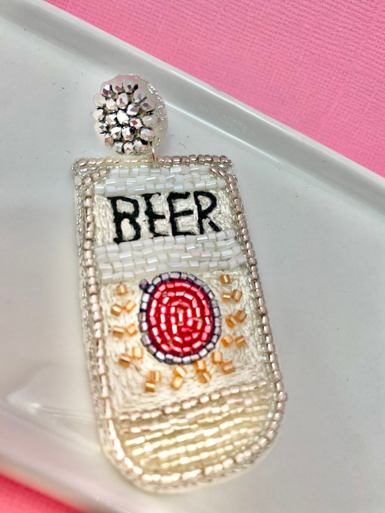 Beaded Beer Can Earrings Statement Earrings Beer Jewelry Etsy