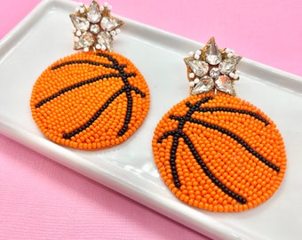 Glitzer Perlen Basketball Ohrringe, Sport, Spieltag Ohrringe, Geschenkidee für Mama, Trainer, Basketball Mama, März Verrücktheit, Muttertagsgeschenk