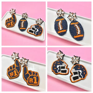 Navy & Orange Beaded Game Day Earrings: Football, Helmet, Foam Finger