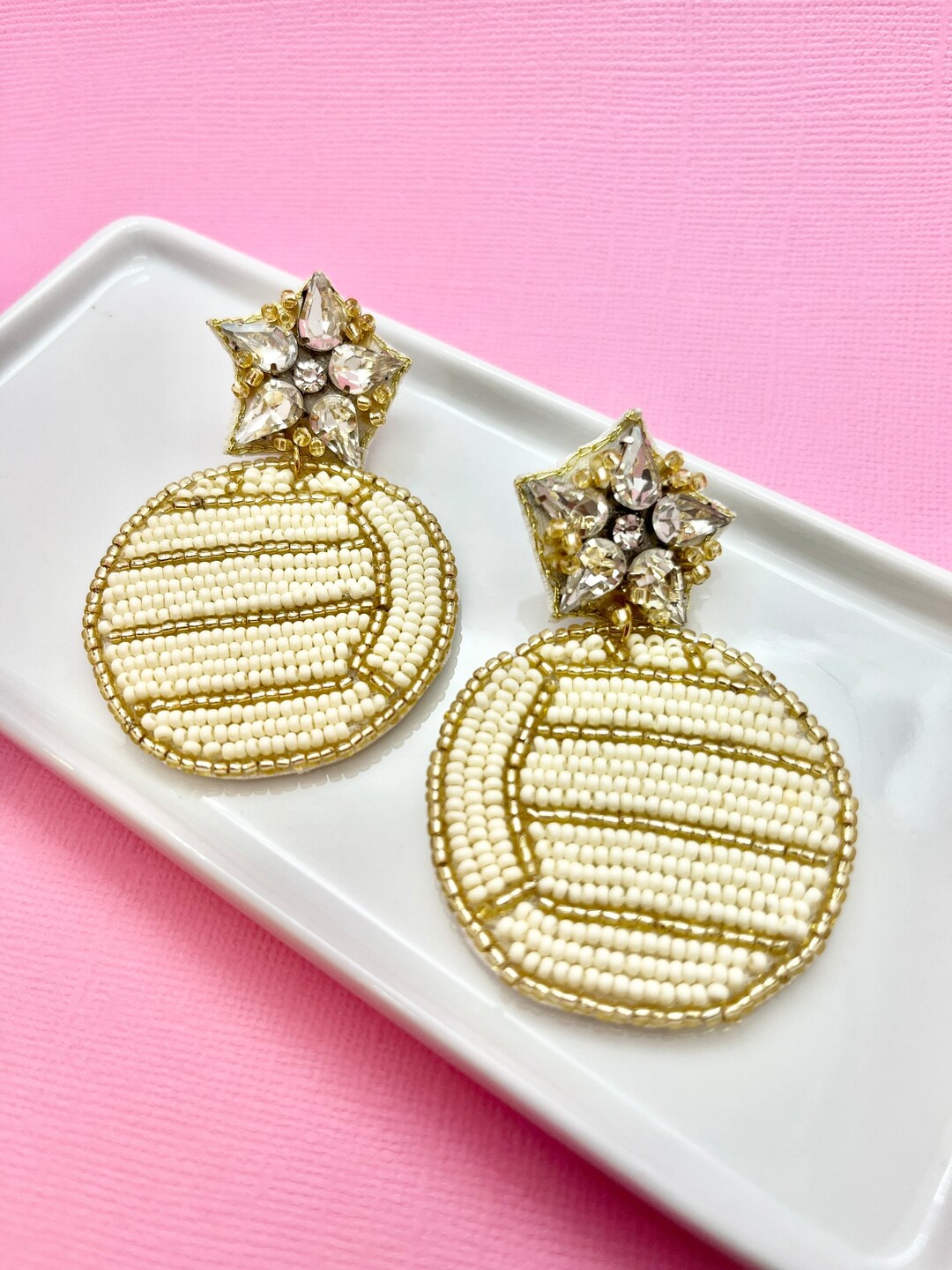 Beaded Glitz Volleyball Earring, Volleyball Coach, Gym Teacher, Teacher