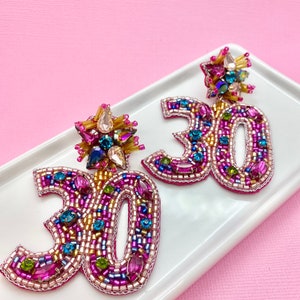 30th Birthday Beaded Earrings, Milestone Birthday, 30th Birthday Party, Gift Idea for Her, 30th Birthday Gift, Dirty Thirty, Thirtieth Party