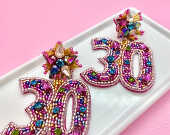 30th Birthday Beaded Earrings, Milestone Birthday, 30th Birthday Party, Gift Idea for Her, 30th Birthday Gift, Dirty Thirty, Thirtieth Party