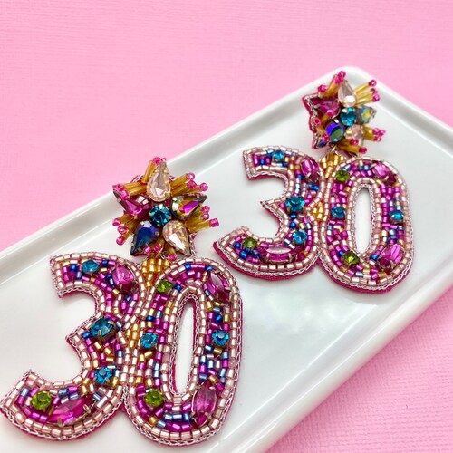 30th Birthday Beaded Earrings Milestone Birthday Birthday Etsy