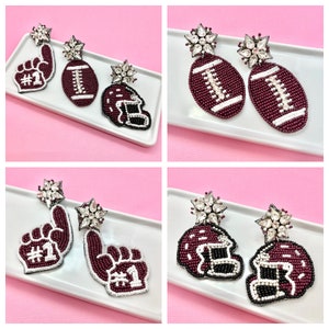Dark Maroon Game Day Football Earrings, Football Helmet, Foam Finger, Football Mom, Football Earrings