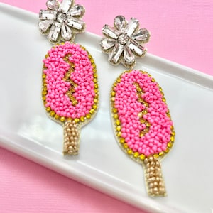 Hot Pink Beaded Corndog Earrings: Surgical Steel, Summer Fun