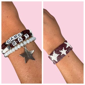 Dark Maroon and White Game Day Bracelets, School Colors, Football Mom, Football Jewelry, Game Day Jewelry, Pep Rally, Cheerleader