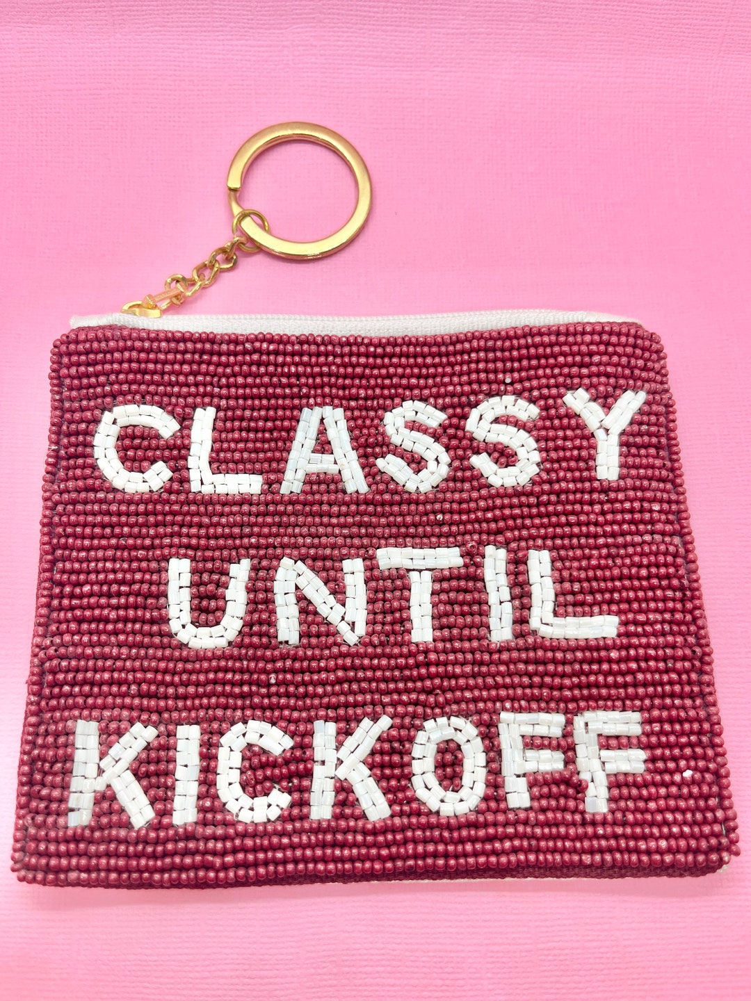 Maroon Classy Until Kickoff Beaded Coin Purse, Game Day, Football Mom ...