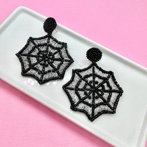 Beaded Spiderweb Earrings: Halloween Witch Jewelry
