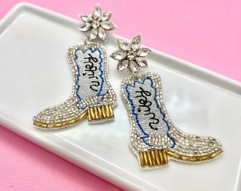 Wifey Cowboy Boot Beaded Earrings, Bride Earrings, Mrs Earrings, Honeymoon Earrings, Gift for Bride, Nashville, Bachelorette, Bridal Shower