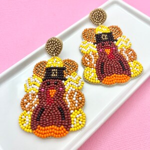 Pendientes de cuentas de pavo de Acción de Gracias: acero quirúrgico, sin níquel