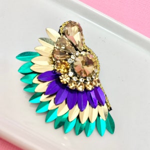 Beaded Crystal Mardi Gras Wing Earrings, Mardi Gras Earrings, Mardi Gras Jewelry, Fat Tuesday Earrings, New Orleans Earrings, Gifts for Her image 2