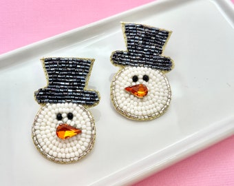 Beaded Snowman Earrings, Frosty the Snowman, Christmas Earrings, Christmas Party Decor, Stocking Stuffer, White Elephant, Secret Santa Gift