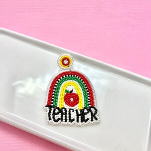 Rainbow Teacher Beaded Earrings, Teacher Earrings, Teacher Gift, Teacher Appreciation, Back to School, Elementary Teacher image 2