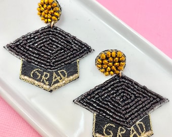 Graduation Hat Beaded Earrings, Graduation Gift, Grad Gift, High School Graduation, College Graduation, Graduation, Congratulations Gift