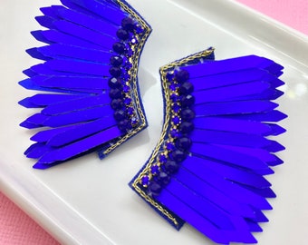 Sapphire Blue Mini Wing Earrings, Gift Ideas for Mom, Angel Wing Earrings, Winged Earrings, Homecoming, Prom, Formal, Mother's Day Gift