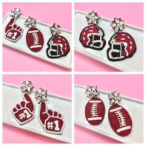 Maroon Game Day Football Earrings, Football Helmet, Foam Finger, Football Mom, Football Earrings