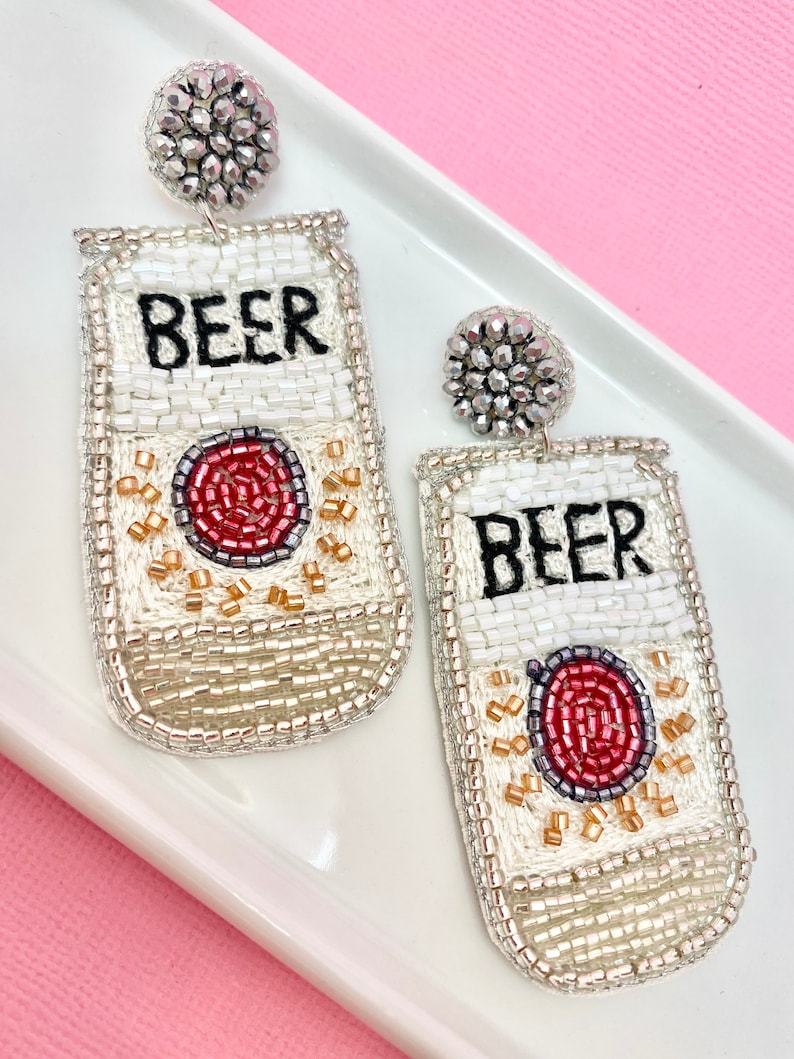 Beaded Beer Can Earrings Statement Earrings Beer Jewelry Etsy