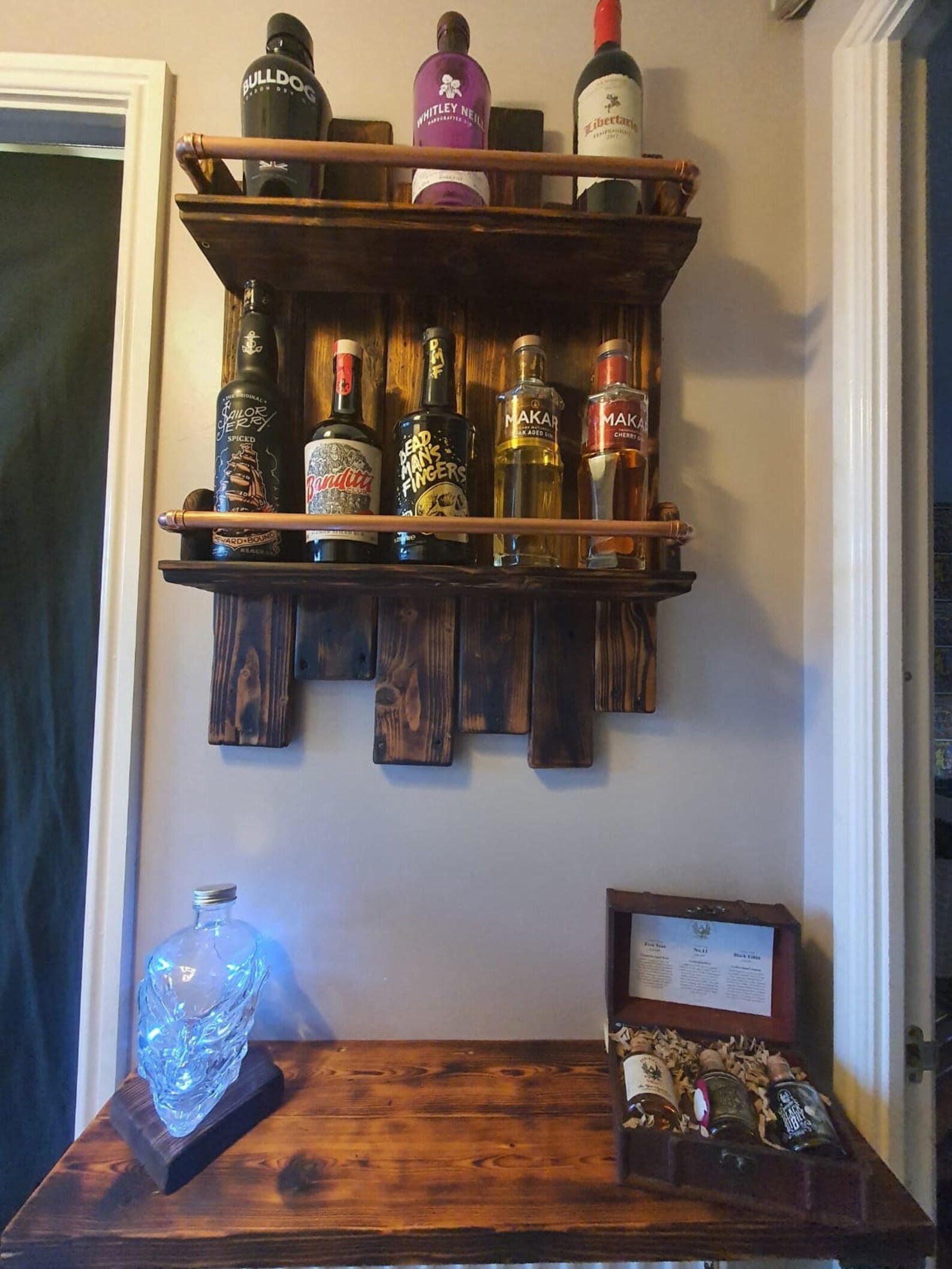RECLAIMED wood and copper drinks shelves/ diplay shelf. Etsy