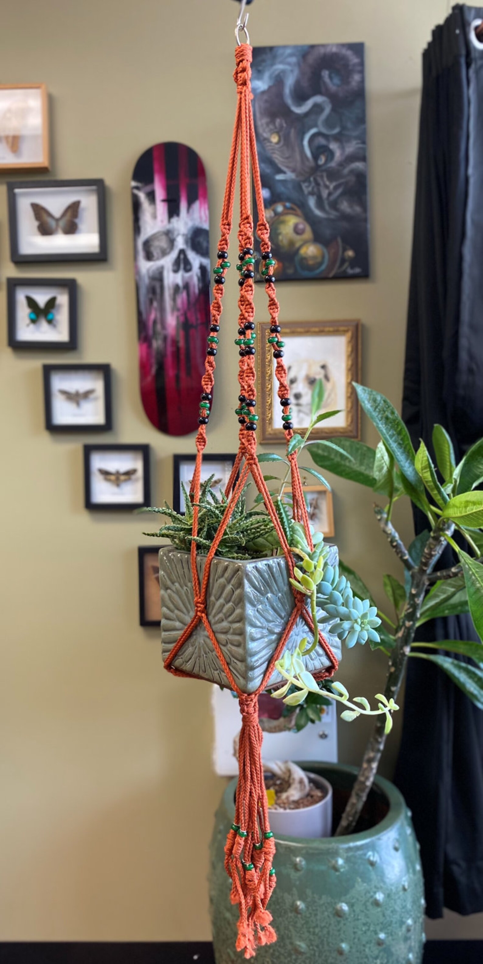 Beaded Macrame Plant Hanger Etsy