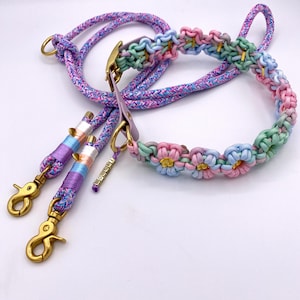 Desde 35 €. Collar floral personalizado con adaptador BioThane®. Collar. Correa para perro. Juego de cuerdas. Rosa. Rosa. Boda. Regalo de cumpleaños.