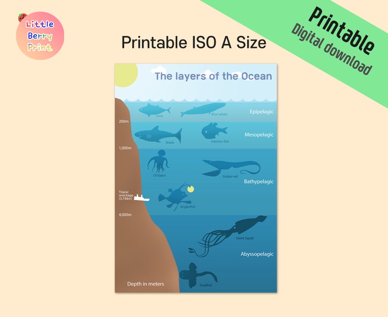 The Layers of the Ocean, for Kids Printable Poster, Kindergarten