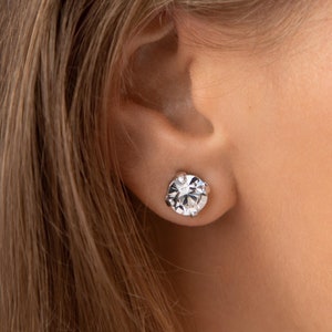 Silver Swarovski Crystal Stud Earrings - 8mm Elegant Sparkle