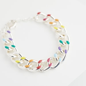 Silver Rainbow Enamel Cuban Chain Bracelet