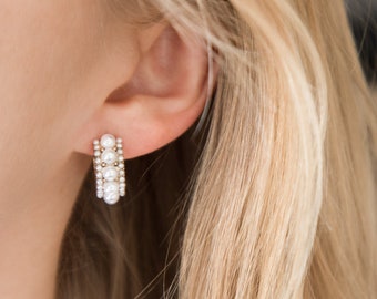 Pearl Hoop Earrings | Bridesmaid Gift | Gold Hoop Earrings | Pearl Huggies | Gold Pearl Earrings | Pearl Jewelry | Pearl Huggie Hoop Earring