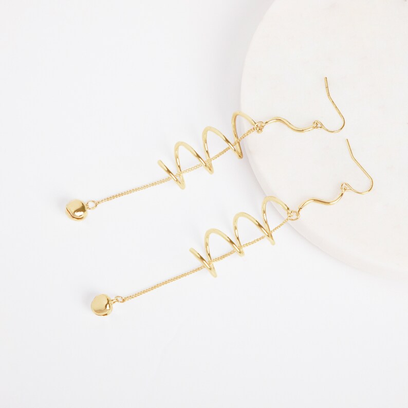 Spiral Drop Earrings Corkscrew Jewelry Minimalist Earrings Snake Earrings Gold Twist Earrings Long Earrings image 1