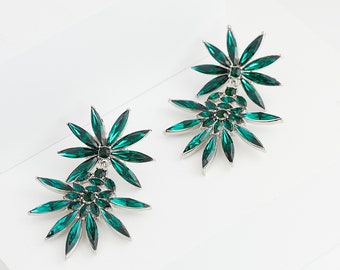 Emerald Green Earrings, Green Crystal Gemstone Star Style Earrings, Unique Long Drop Luxury Statement Earrings-Large