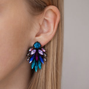 Blue Earrings for Wedding Earrings Something Blue Bridesmaids Earrings Statement Leaf Crystal Sapphire Earrings Gift For Her Christmas Gift