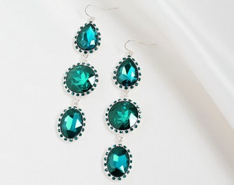 Drop Earrings | Emerald Earrings | Green Crystal Earrings | Dangling Earrings | Silver | May Birthstone | Bridal Earrings