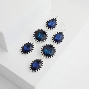 Drop Earrings | Navy Earrings | Blue Crystal Earrings | Dangling Earrings | Silver | Border Earrings | Bridal Earrings