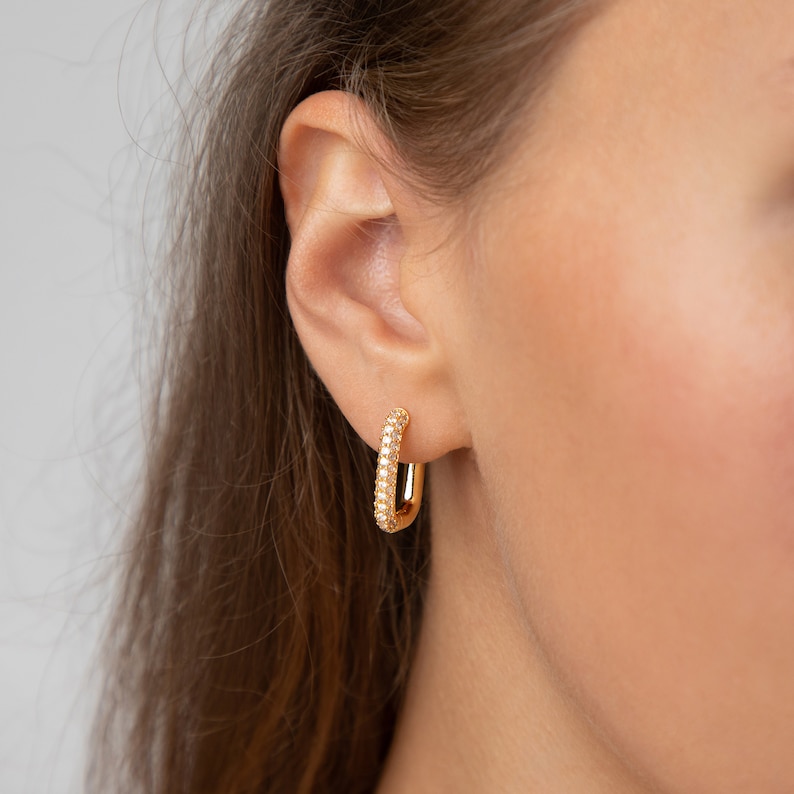 Chunky Hoop Earrings Hoop Crystal Earrings Drop Earrings Geometric Earrings Gold Minimalist Earrings Rectangular Gold Earrings image 3