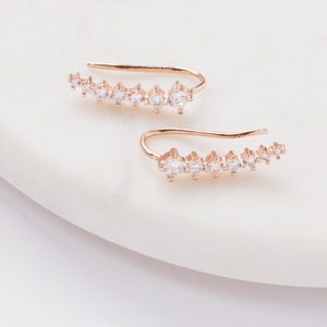 Rose Gold Ear Climber Earrings with Sparkling Crystal Detail, Crystal Earclimber earrings, Earrings with Dazzling Crystal Detail