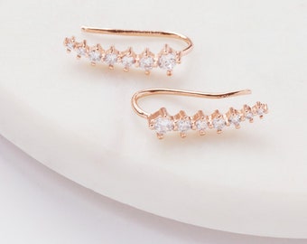 Rose Gold Ear Climber Earrings with Sparkling Crystal Detail, Crystal Earclimber earrings, Earrings with Dazzling Crystal Detail