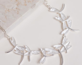 Silver Dragonfly Necklace: Two-Tone Pendant, Nature Jewelry