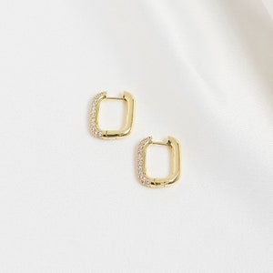 Chunky Hoop Earrings Hoop Crystal Earrings Drop Earrings Geometric Earrings Gold Minimalist Earrings Rectangular Gold Earrings image 1