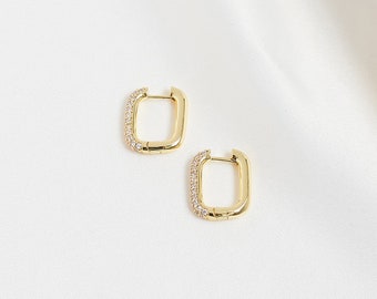 Chunky Hoop Earrings | Hoop Crystal Earrings | Drop Earrings | Geometric Earrings | Gold Minimalist Earrings | Rectangular Gold Earrings