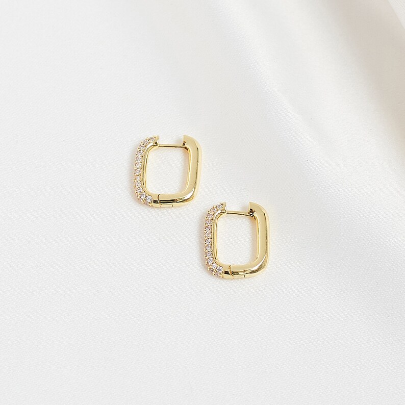 Chunky Hoop Earrings Hoop Crystal Earrings Drop Earrings Geometric Earrings Gold Minimalist Earrings Rectangular Gold Earrings image 1